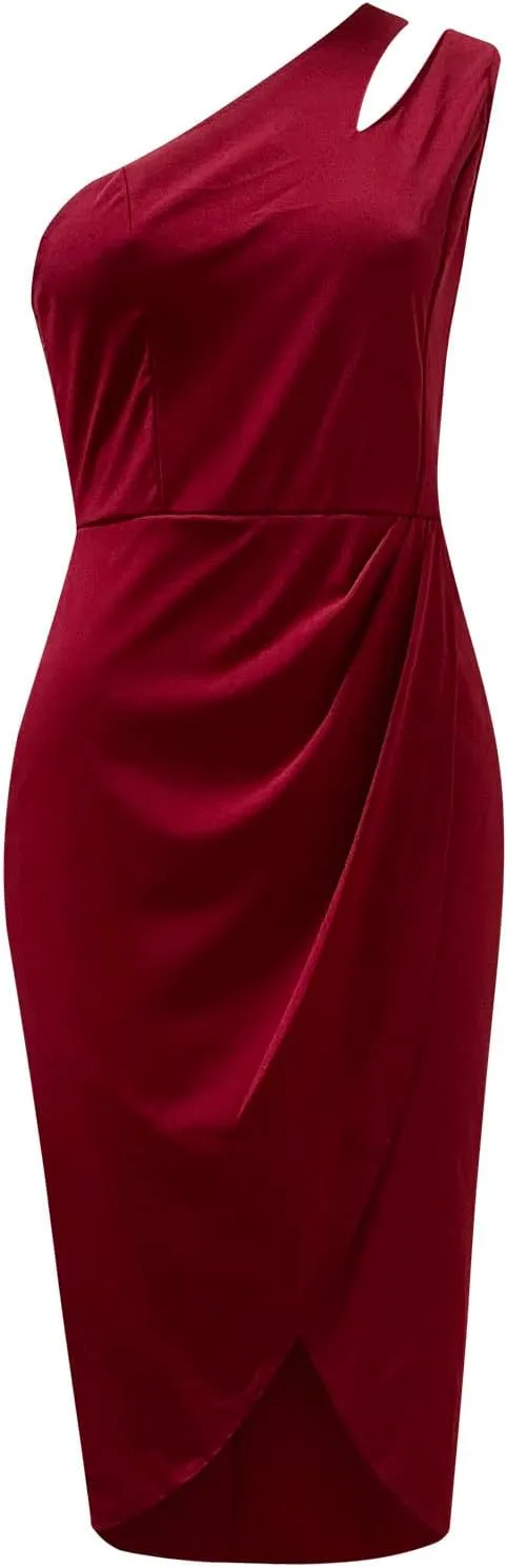 Elegant Dresses for Women One Shoulder Sleeveless Hollow Out Midi Skirts Casual Round Neck Dress Cocktail Business