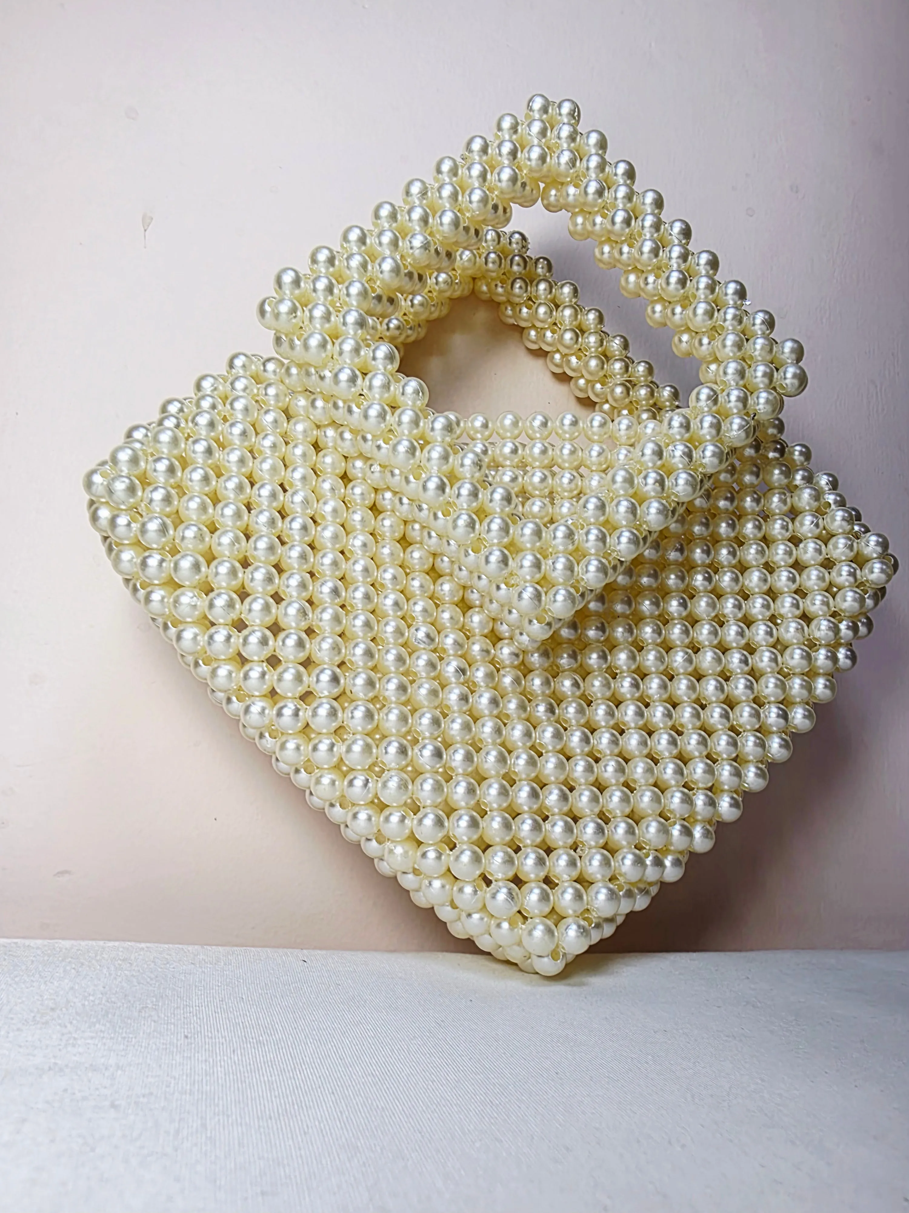 Elegant Pearl Beaded Handbag - Diamond