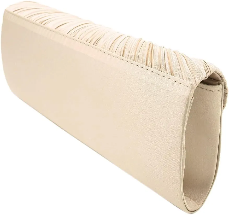 Elegant Pleated Satin Flap Crystal Clutch Evening Bag - Diff Colors Avail