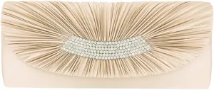 Elegant Pleated Satin Flap Crystal Clutch Evening Bag - Diff Colors Avail