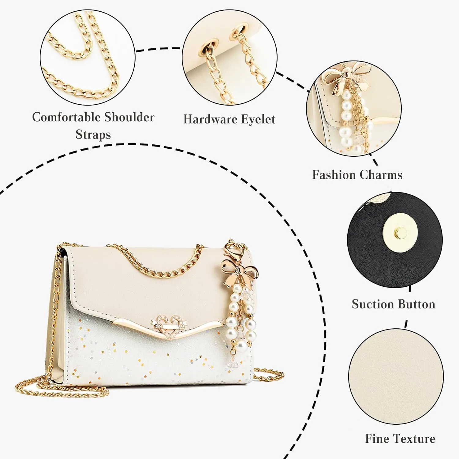Elegant Shoulder Bag for Women - PU Leather Handbag with Sequin Crossbody & Messenger Bag Styles