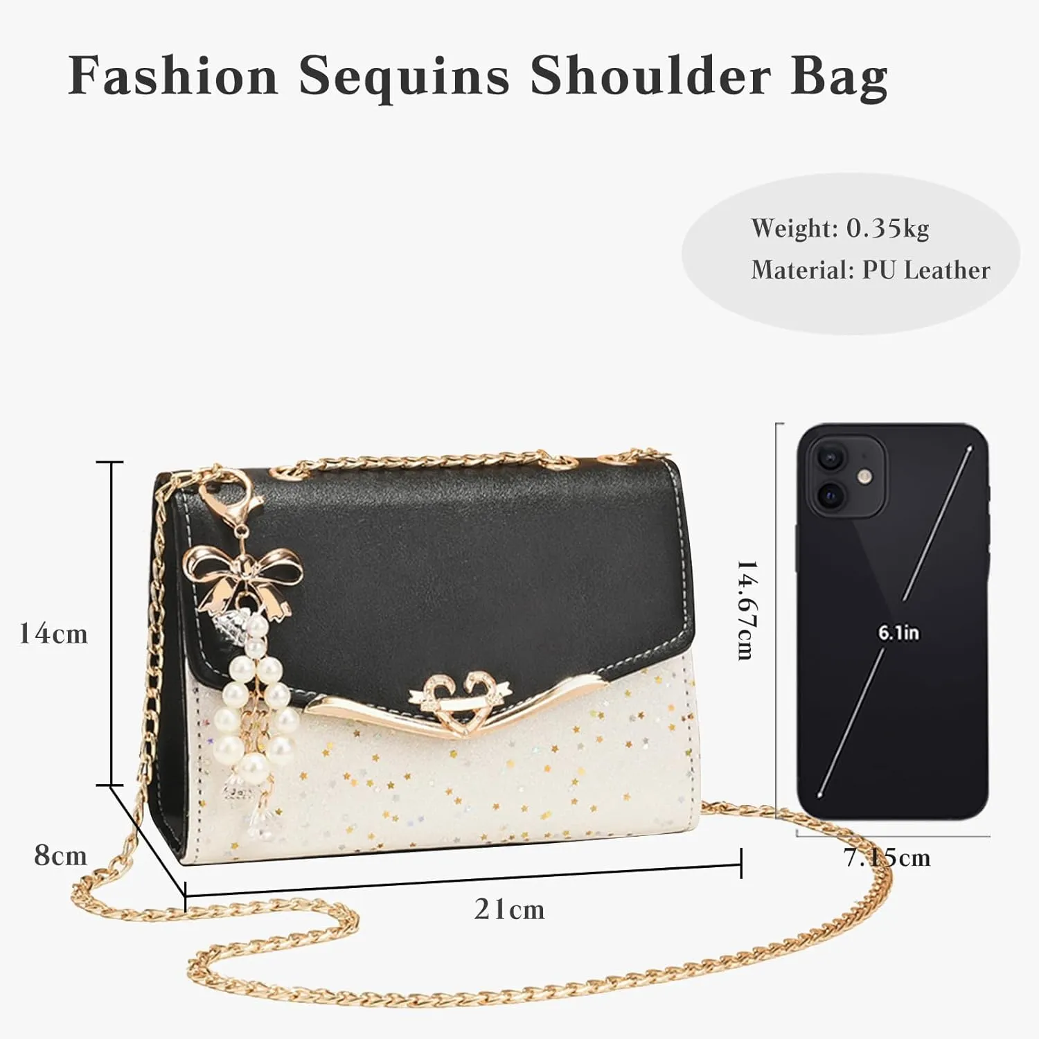Elegant Shoulder Bag for Women - PU Leather Handbag with Sequin Crossbody & Messenger Bag Styles