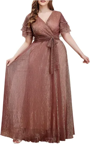 Elegant V Neck Dress for Women Fashionable Ruffle Sleeve Chiffon Midi Skirt Front Tie Wrap Comfy Dresses Prom Gowns