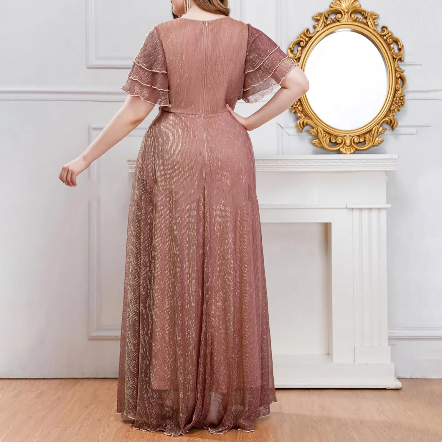 Elegant V Neck Dress for Women Fashionable Ruffle Sleeve Chiffon Midi Skirt Front Tie Wrap Comfy Dresses Prom Gowns