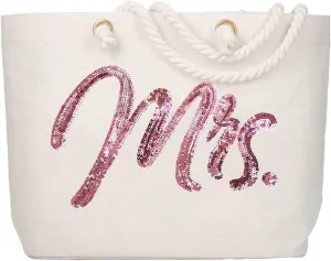 ELEGANTPARK Future Mrs. Large Bride Tote Bag Personalized Wedding Bachelorette Bridal Shower Gifts Shoulder Bag Rose Gold Sequin with Interior Pocket Jute