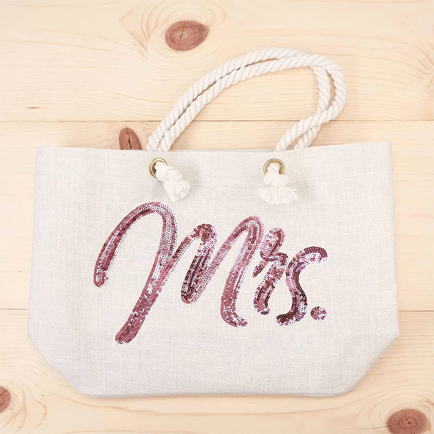 ELEGANTPARK Future Mrs. Large Bride Tote Bag Personalized Wedding Bachelorette Bridal Shower Gifts Shoulder Bag Rose Gold Sequin with Interior Pocket Jute