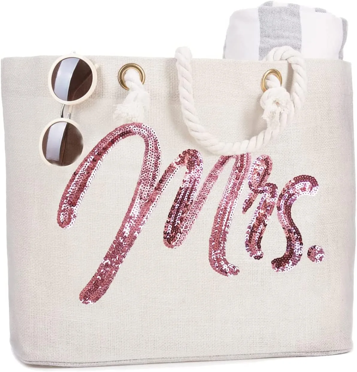 ELEGANTPARK Future Mrs. Large Bride Tote Bag Personalized Wedding Bachelorette Bridal Shower Gifts Shoulder Bag Rose Gold Sequin with Interior Pocket Jute