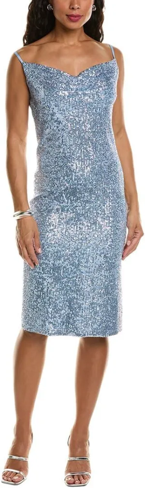 Elie Tahari Women's Crystal Blue Sequin Dress, Size 2, Polyester, Sleeveless, Cowl Neckline, 33 inches