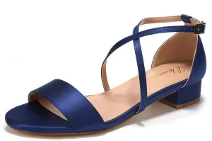 Elivandon J1584 Women's Satin Low-Heel Evening Sandals Open Toe 1.18 inches Block Heel Satin Pumps Evening Party Bridal Wedding Shoes
