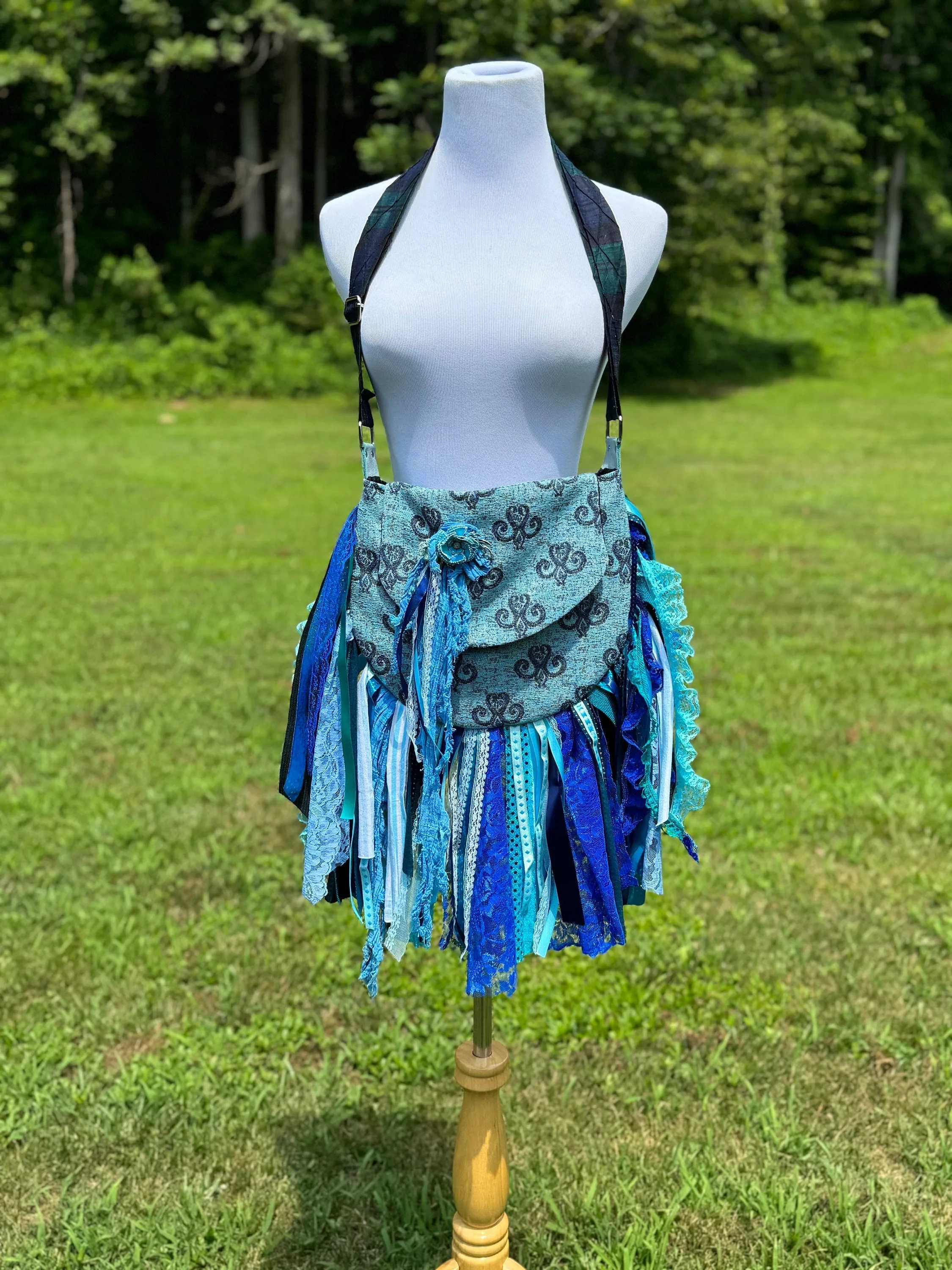Embellished Blue Lace Fringe Purse - Boho Handbag, Hippie Style with a Chic Twist