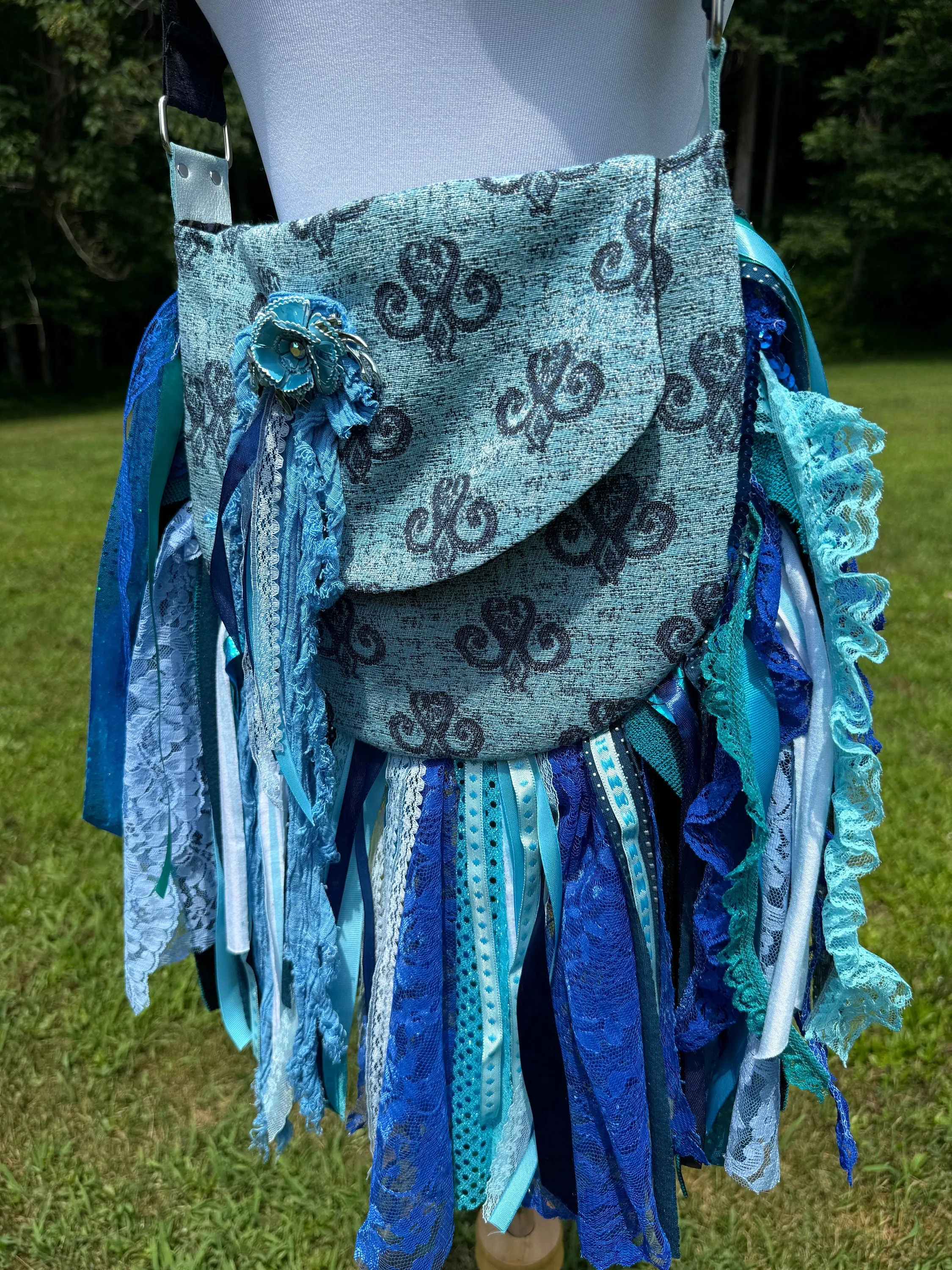 Embellished Blue Lace Fringe Purse - Boho Handbag, Hippie Style with a Chic Twist