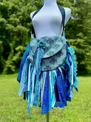 Embellished Blue Lace Fringe Purse - Boho Handbag, Hippie Style with a Chic Twist