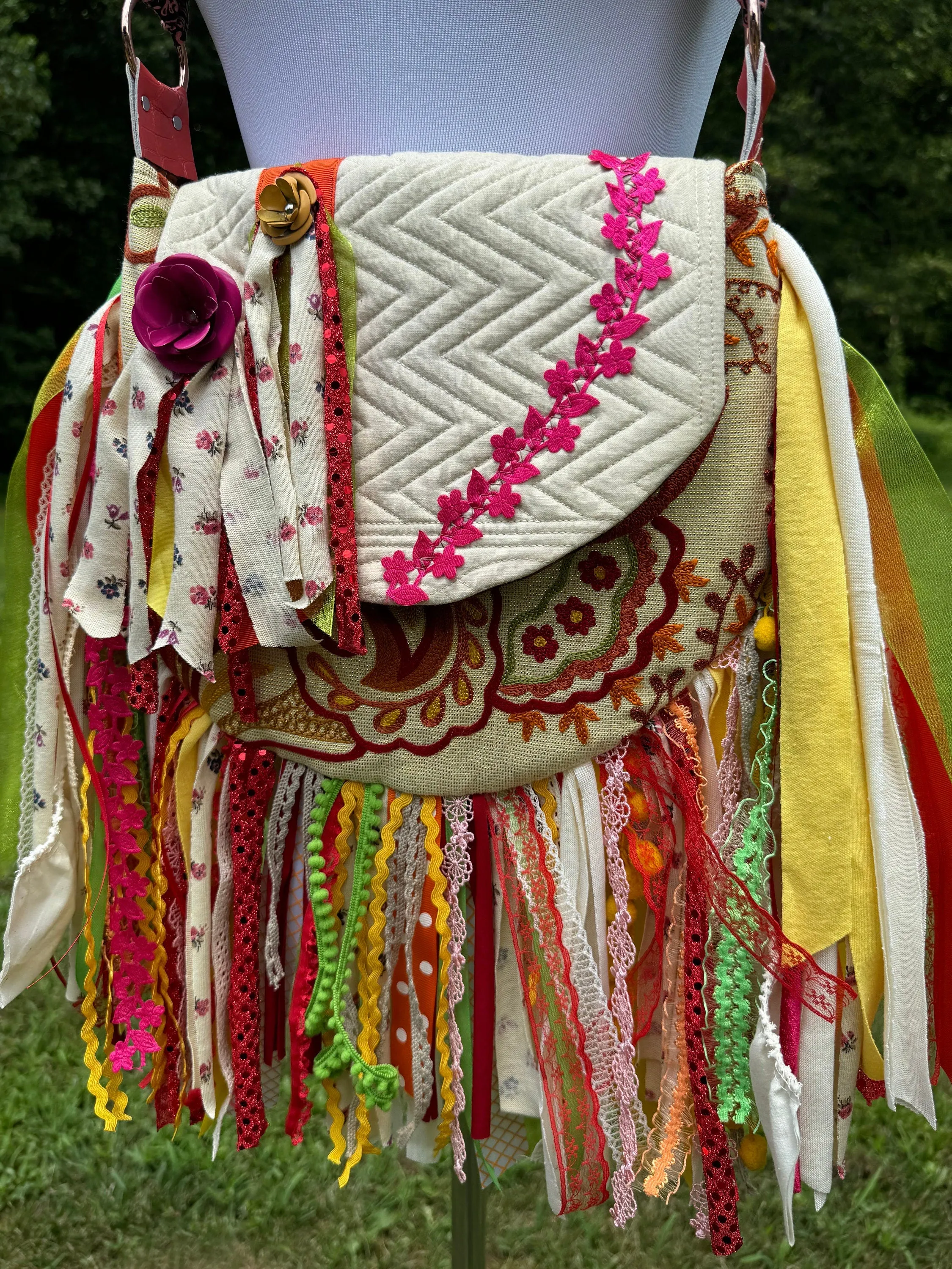 Embellished Brightly Colored Lace Fringe Purse - Boho Handbag, Hippie Style with a Chic Twist