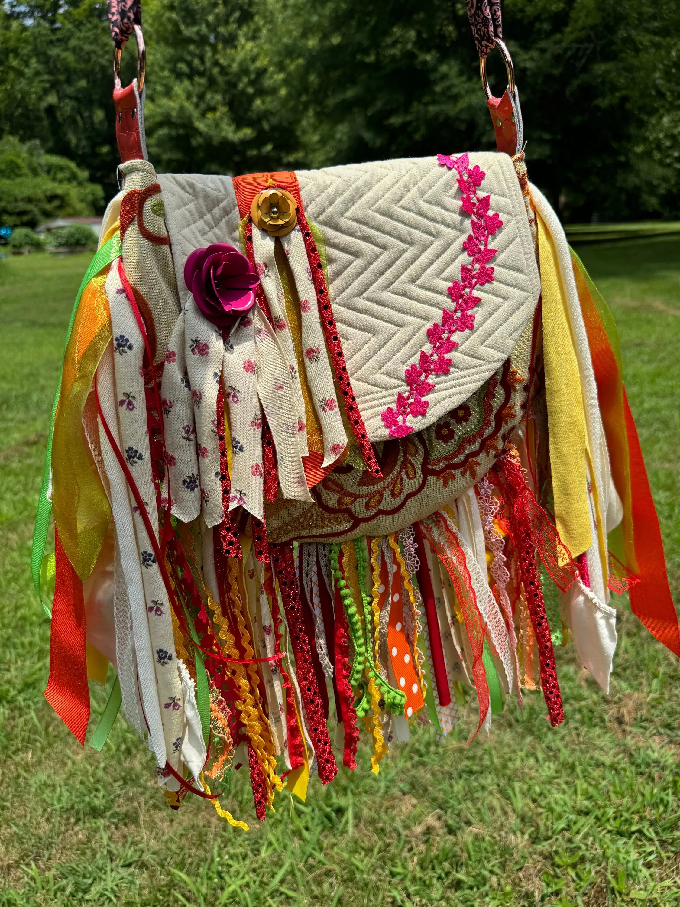 Embellished Brightly Colored Lace Fringe Purse - Boho Handbag, Hippie Style with a Chic Twist