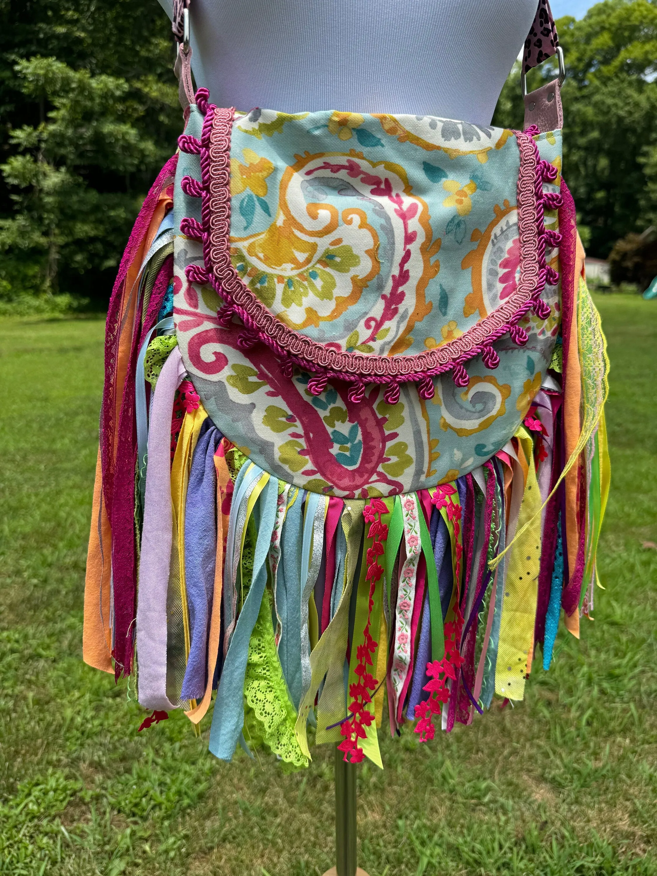 Embellished Brightly Colored Lace Fringe Purse - Boho Handbag, Hippie Style with a Chic Twist