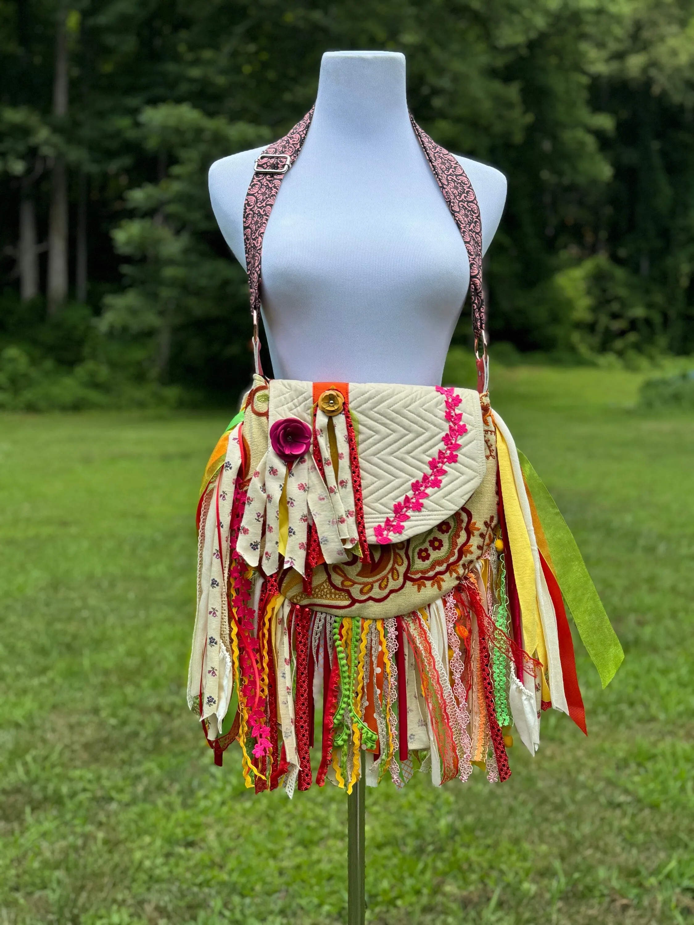 Embellished Brightly Colored Lace Fringe Purse - Boho Handbag, Hippie Style with a Chic Twist