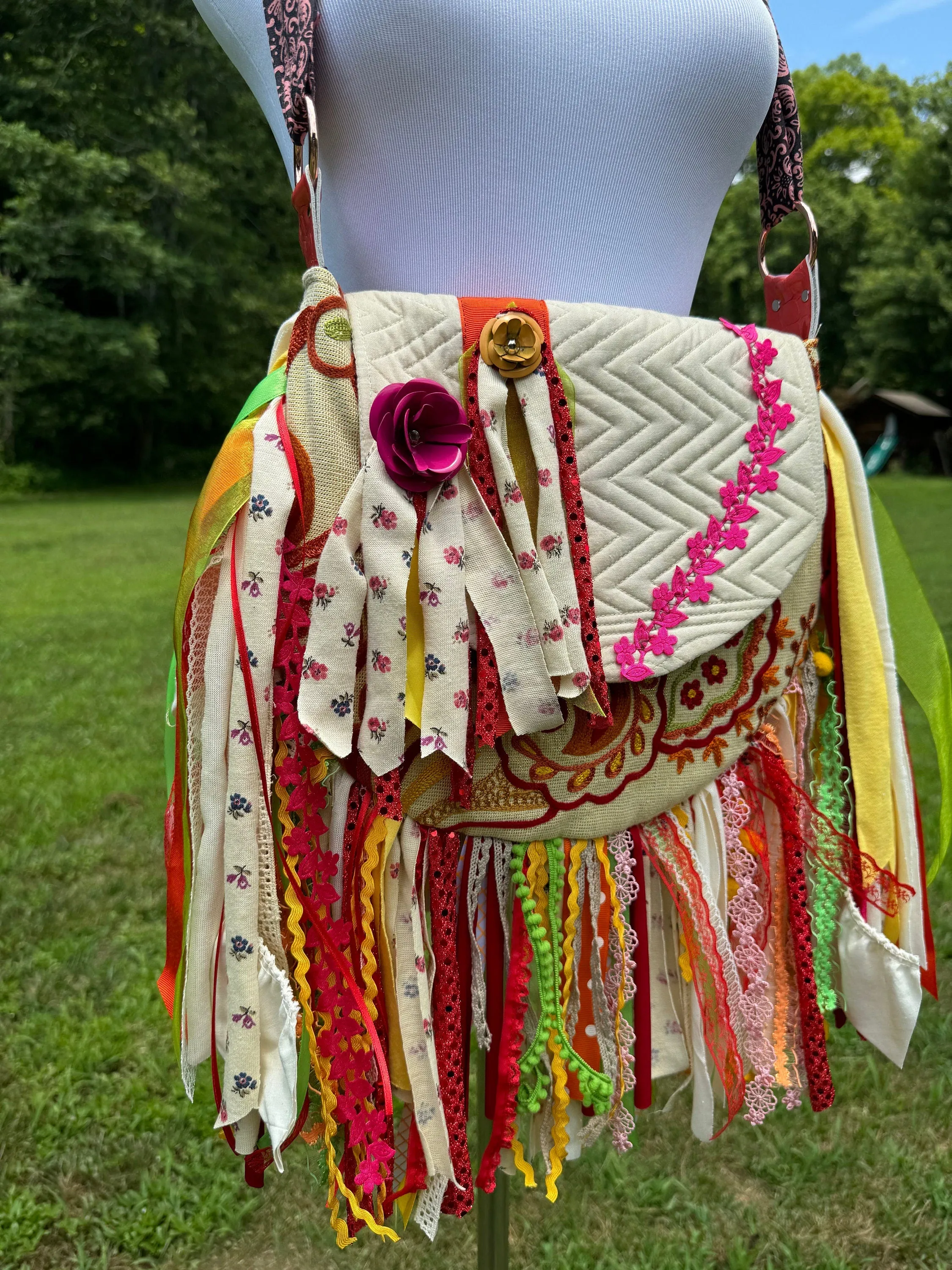 Embellished Brightly Colored Lace Fringe Purse - Boho Handbag, Hippie Style with a Chic Twist