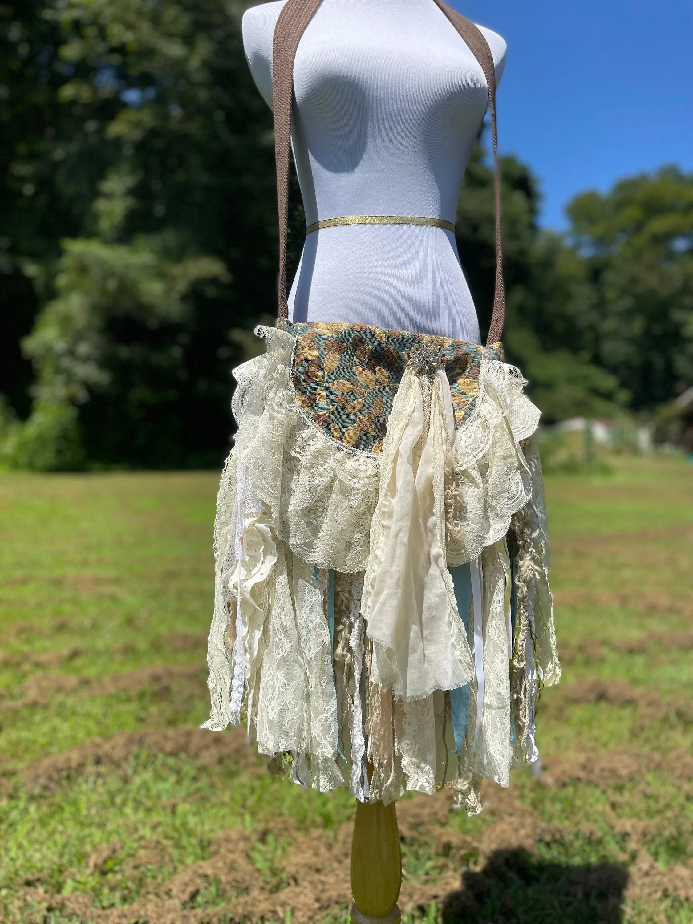 Embellished Earthy Lace Fringe Purse - Boho Handbag, Hippie Style with a Chic Twist