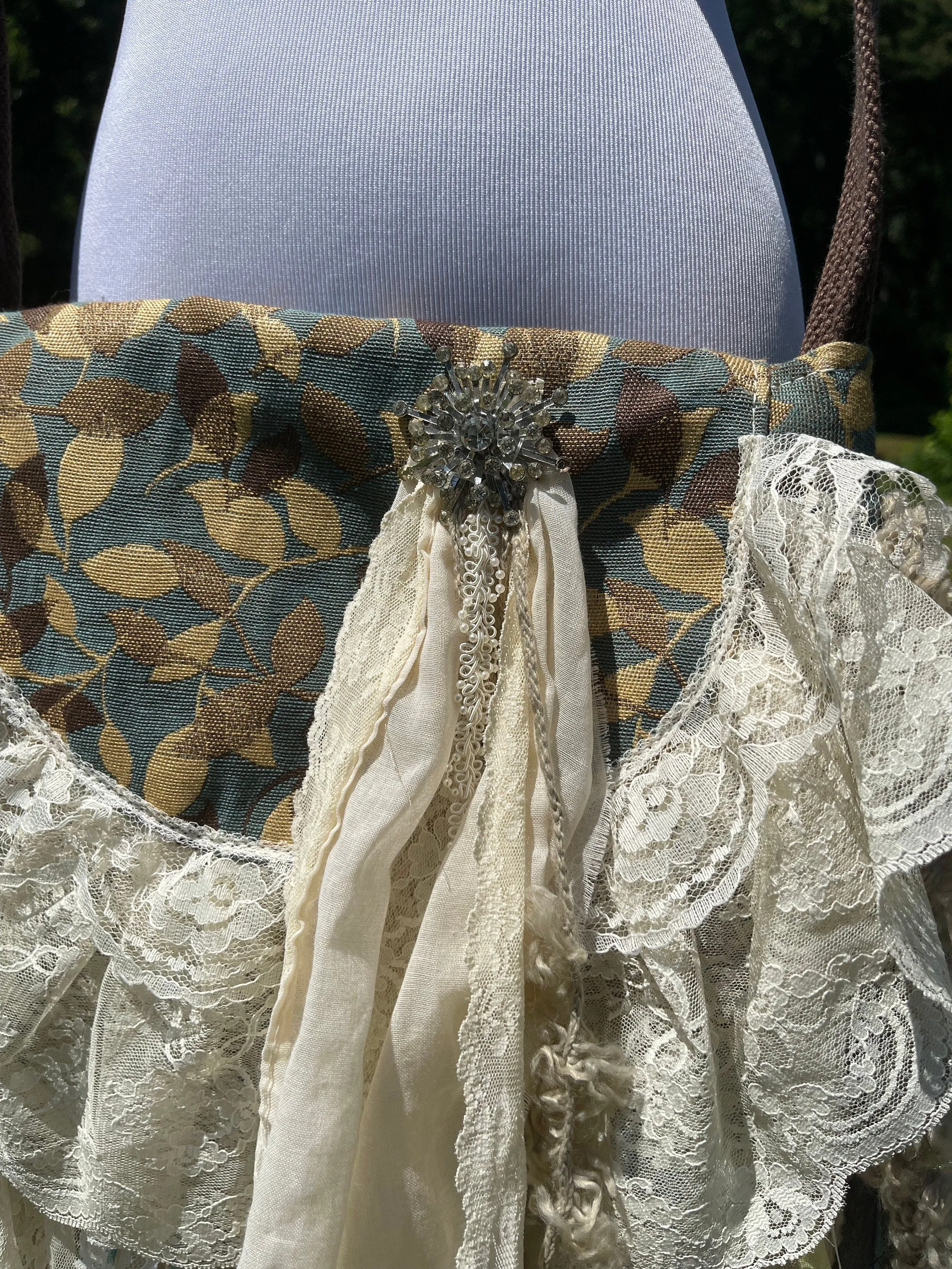 Embellished Earthy Lace Fringe Purse - Boho Handbag, Hippie Style with a Chic Twist