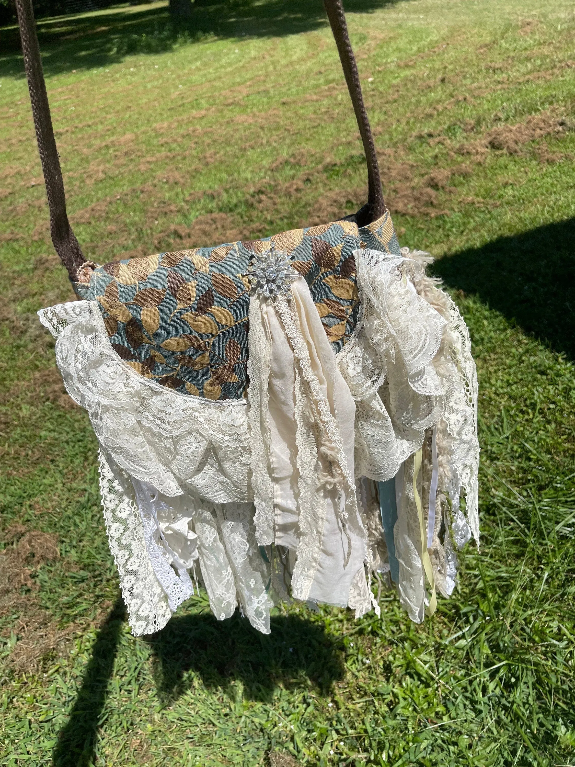 Embellished Earthy Lace Fringe Purse - Boho Handbag, Hippie Style with a Chic Twist