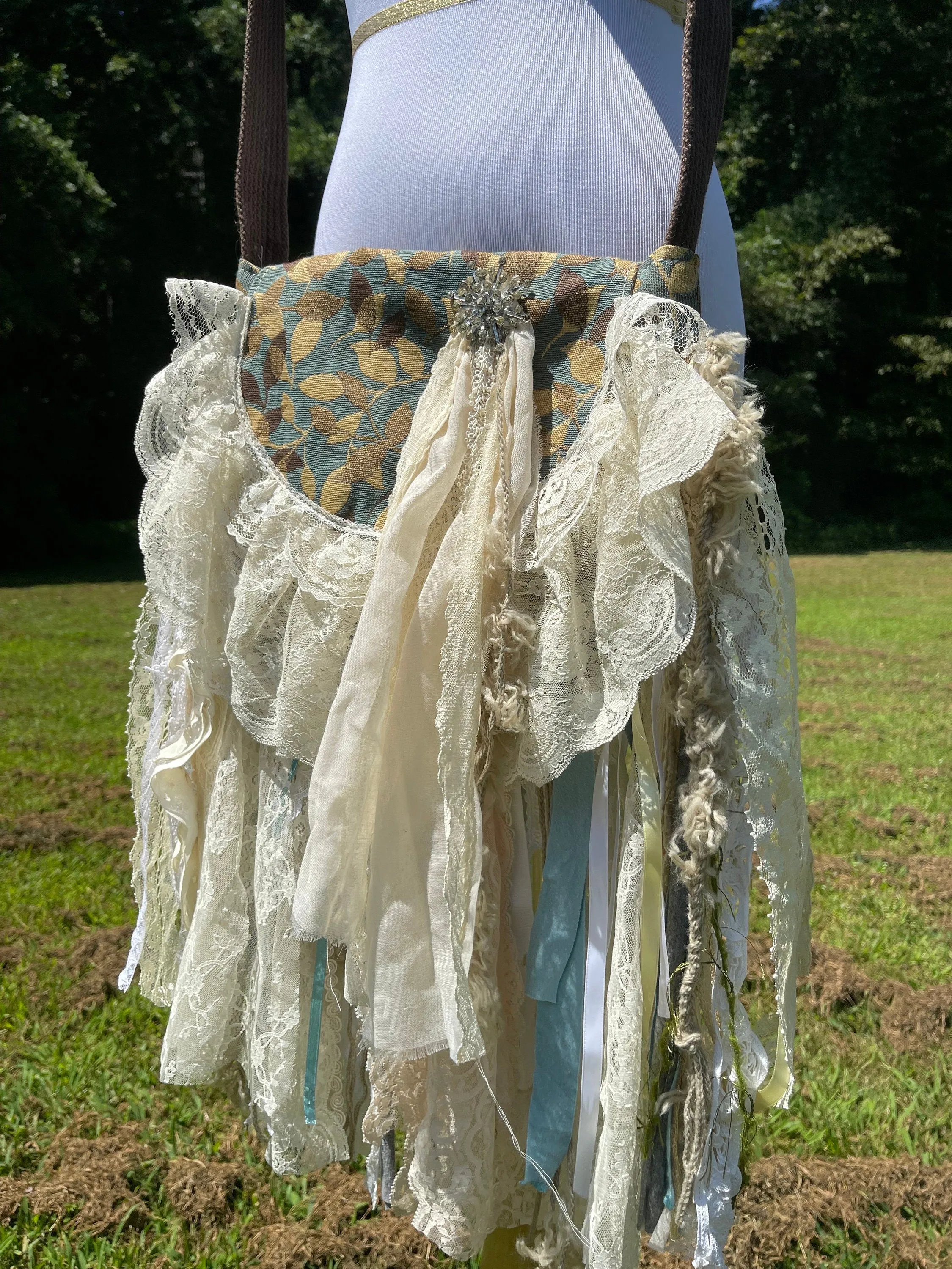 Embellished Earthy Lace Fringe Purse - Boho Handbag, Hippie Style with a Chic Twist