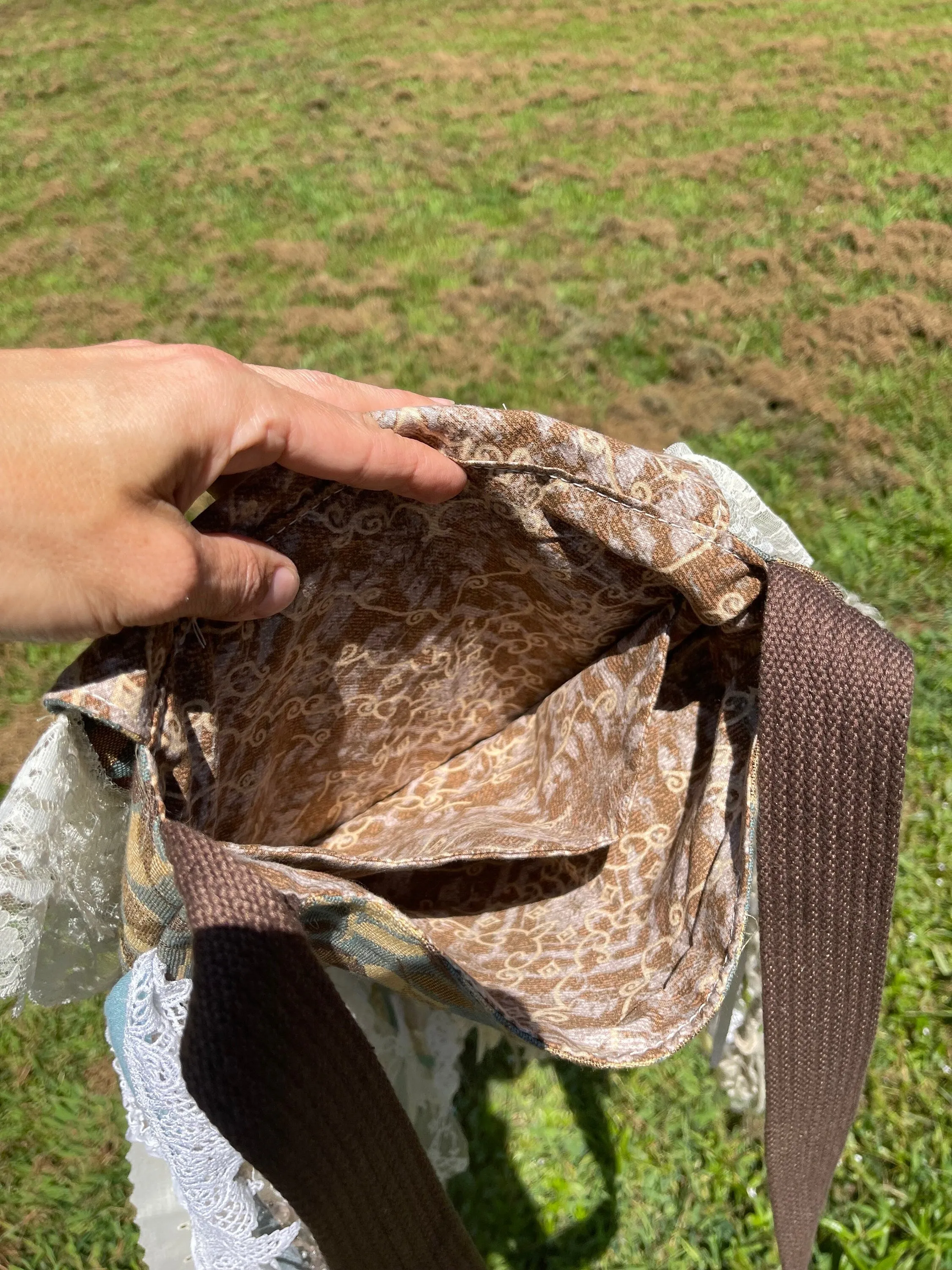 Embellished Earthy Lace Fringe Purse - Boho Handbag, Hippie Style with a Chic Twist