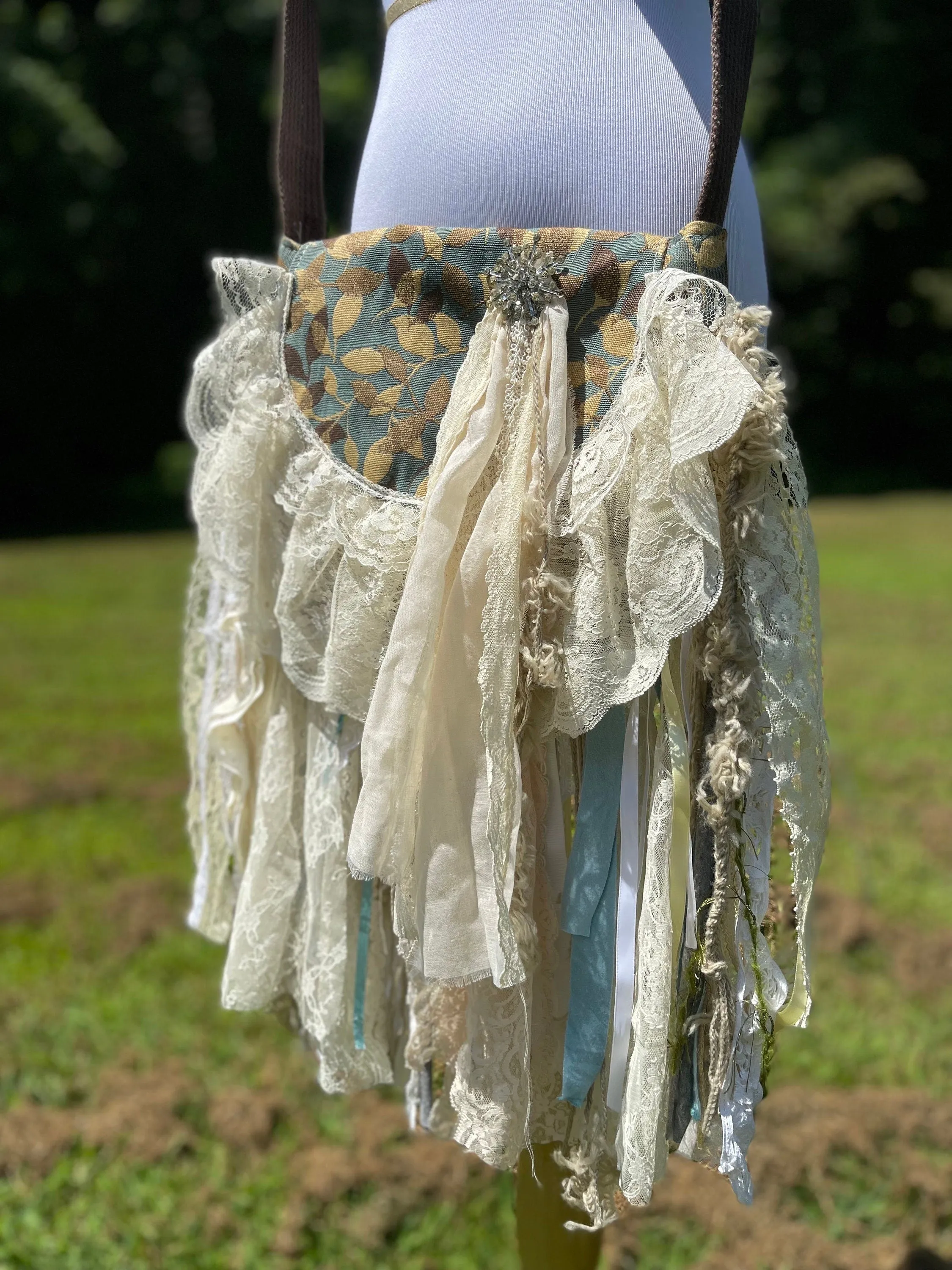 Embellished Earthy Lace Fringe Purse - Boho Handbag, Hippie Style with a Chic Twist