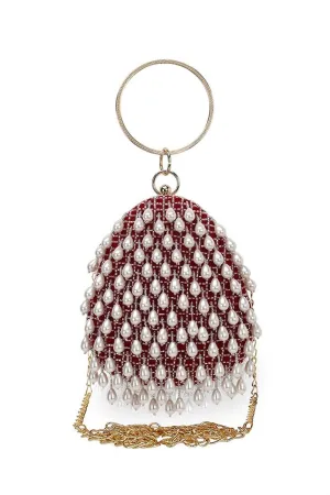 Embellished Maroon Color Hand Work Velvet Clutch