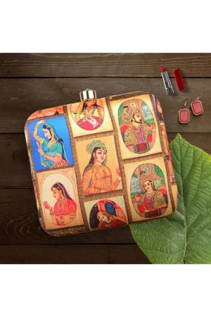 Embellished Printed On Multi Color Art Silk Clutch