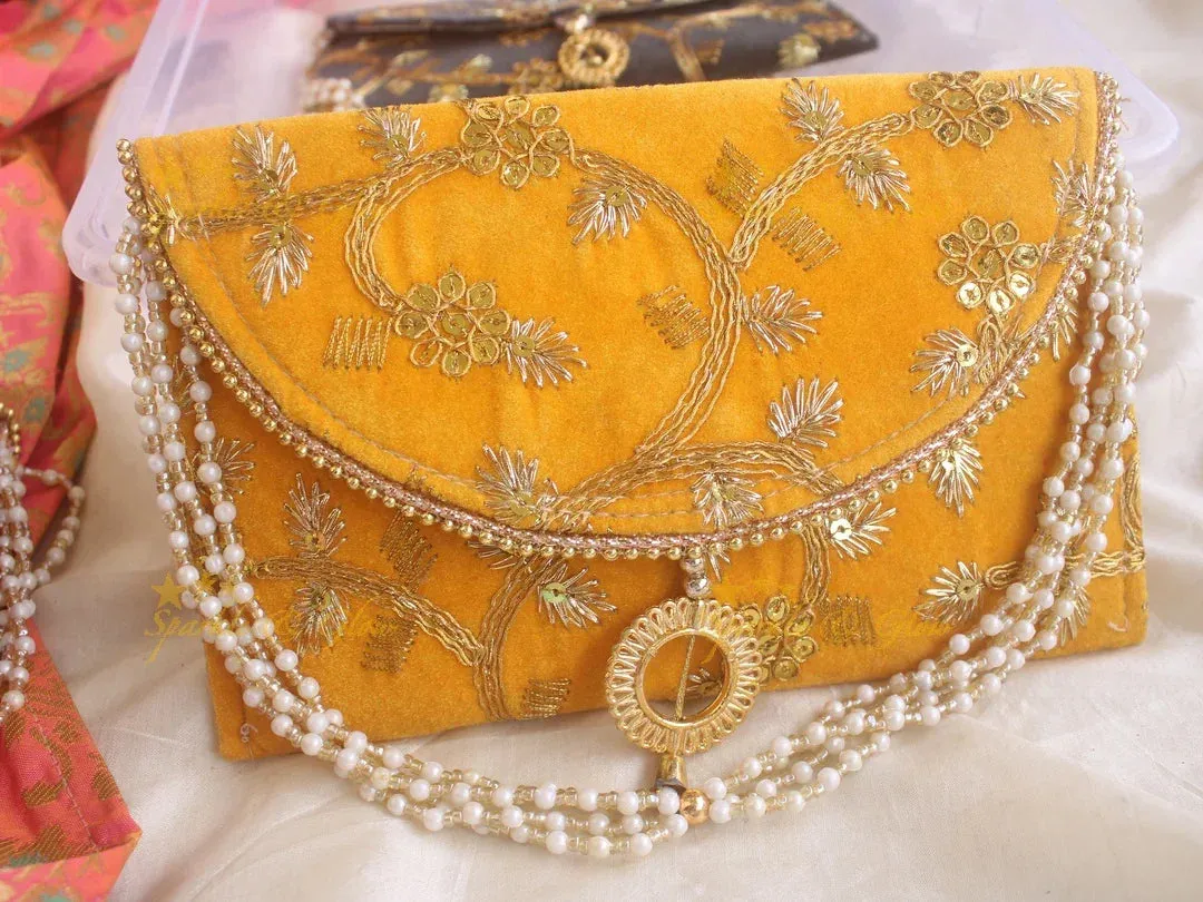Embroidered Velvet Clutch 9.5x4.5 - Elegant Gift