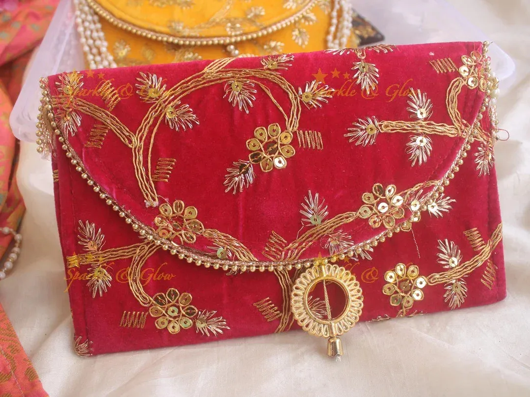 Embroidered Velvet Clutch 9.5x4.5 - Elegant Gift