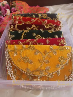 Embroidered Velvet Clutch 9.5x4.5 - Elegant Gift