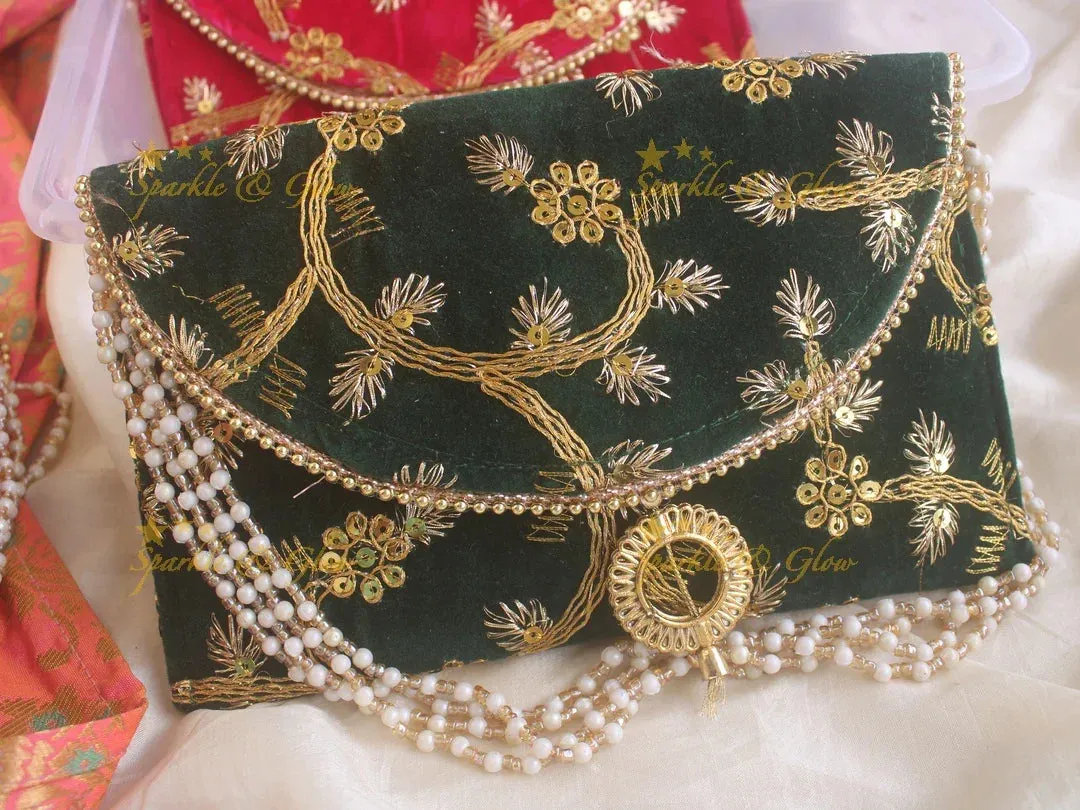 Embroidered Velvet Clutch 9.5x4.5 - Elegant Gift