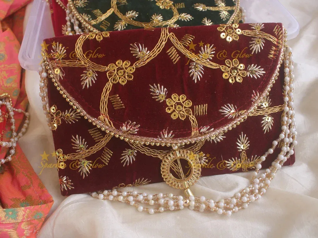 Embroidered Velvet Clutch 9.5x4.5 - Elegant Gift