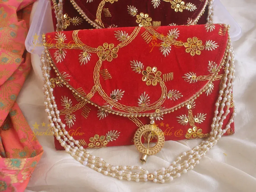 Embroidered Velvet Clutch 9.5x4.5 - Elegant Gift