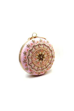 Embroidery Work Embellished Art Silk Round Clutch