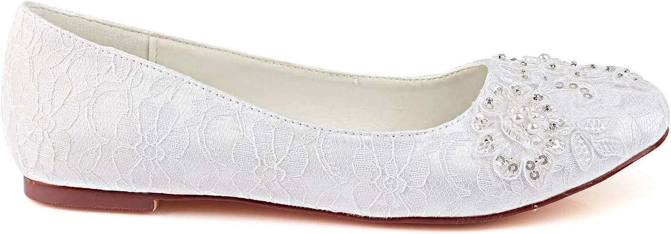 Emily Bridal Women's Silk Like Satin Flat Heel Closed Toe Flats