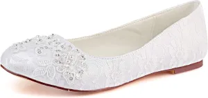 Emily Bridal Women's Silk Like Satin Flat Heel Closed Toe Flats