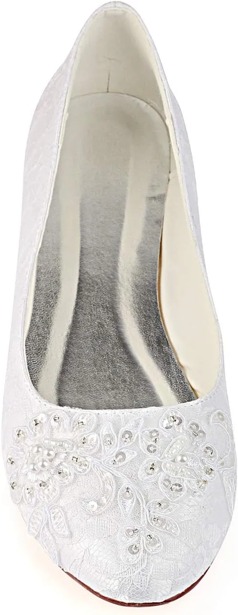 Emily Bridal Women's Silk Like Satin Flat Heel Closed Toe Flats
