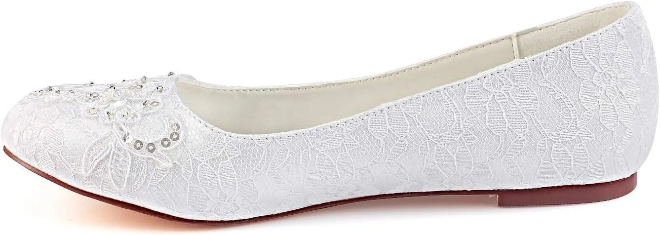 Emily Bridal Women's Silk Like Satin Flat Heel Closed Toe Flats
