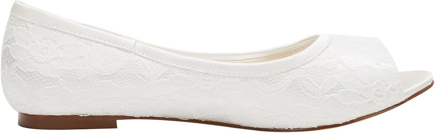 Emily Bridal Women's Silk Like Satin Flat Heel Flats Peep Toe