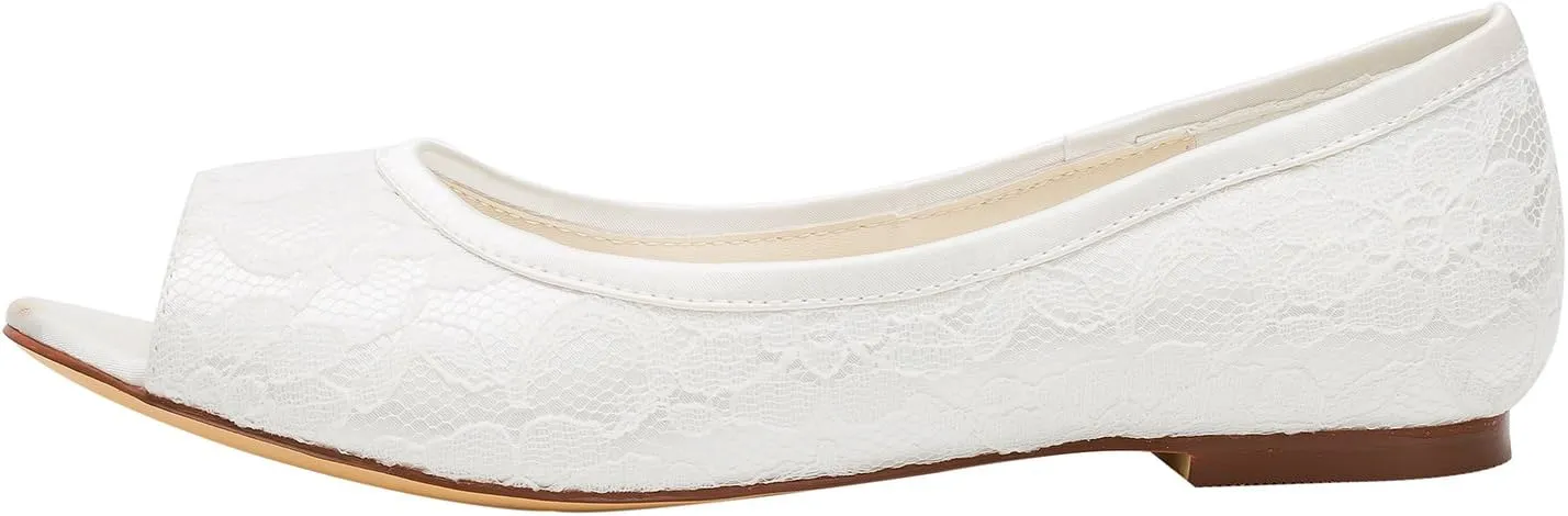 Emily Bridal Women's Silk Like Satin Flat Heel Flats Peep Toe