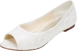 Emily Bridal Women's Silk Like Satin Flat Heel Flats Peep Toe
