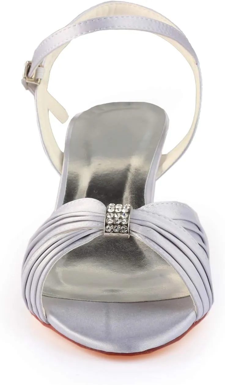 Emily Bridal Women's Silk Like Satin Stiletto Heel Peep Toe Sandals with Crystal