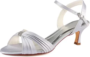 Emily Bridal Women's Silk Like Satin Stiletto Heel Peep Toe Sandals with Crystal