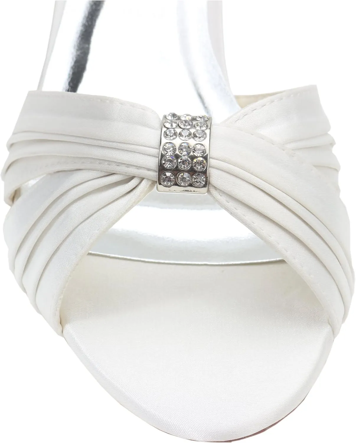 Emily Bridal Women's Silk Like Satin Stiletto Heel Peep Toe Sandals with Crystal