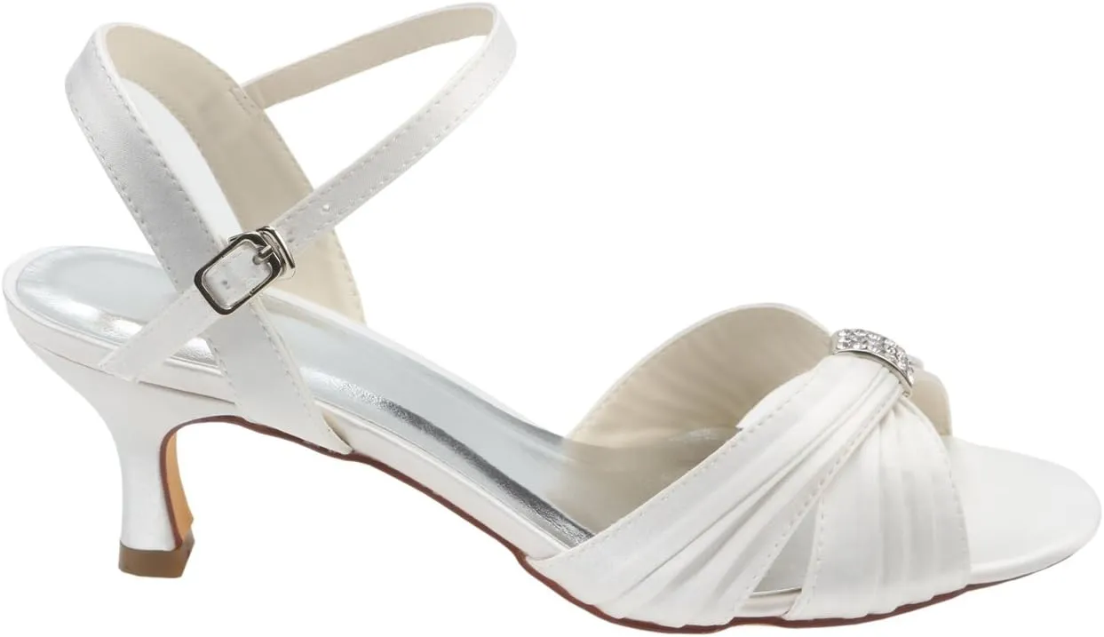 Emily Bridal Women's Silk Like Satin Stiletto Heel Peep Toe Sandals with Crystal