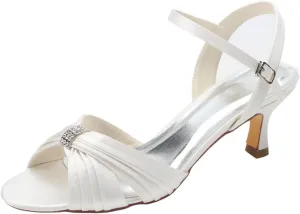 Emily Bridal Women's Silk Like Satin Stiletto Heel Peep Toe Sandals with Crystal