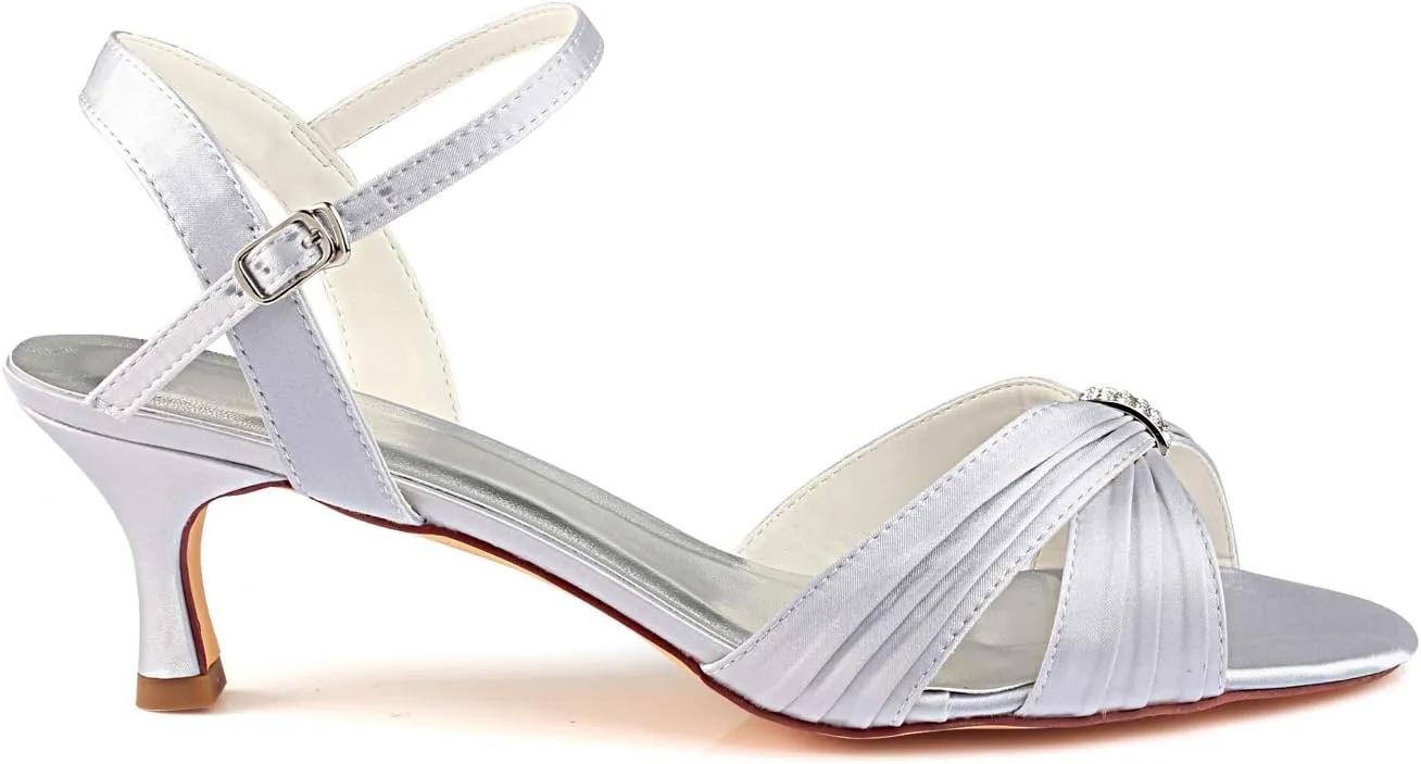 Emily Bridal Women's Silk Like Satin Stiletto Heel Peep Toe Sandals with Crystal