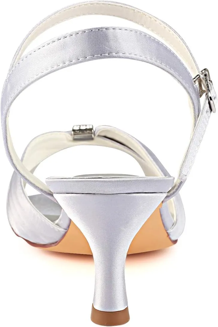 Emily Bridal Women's Silk Like Satin Stiletto Heel Peep Toe Sandals with Crystal